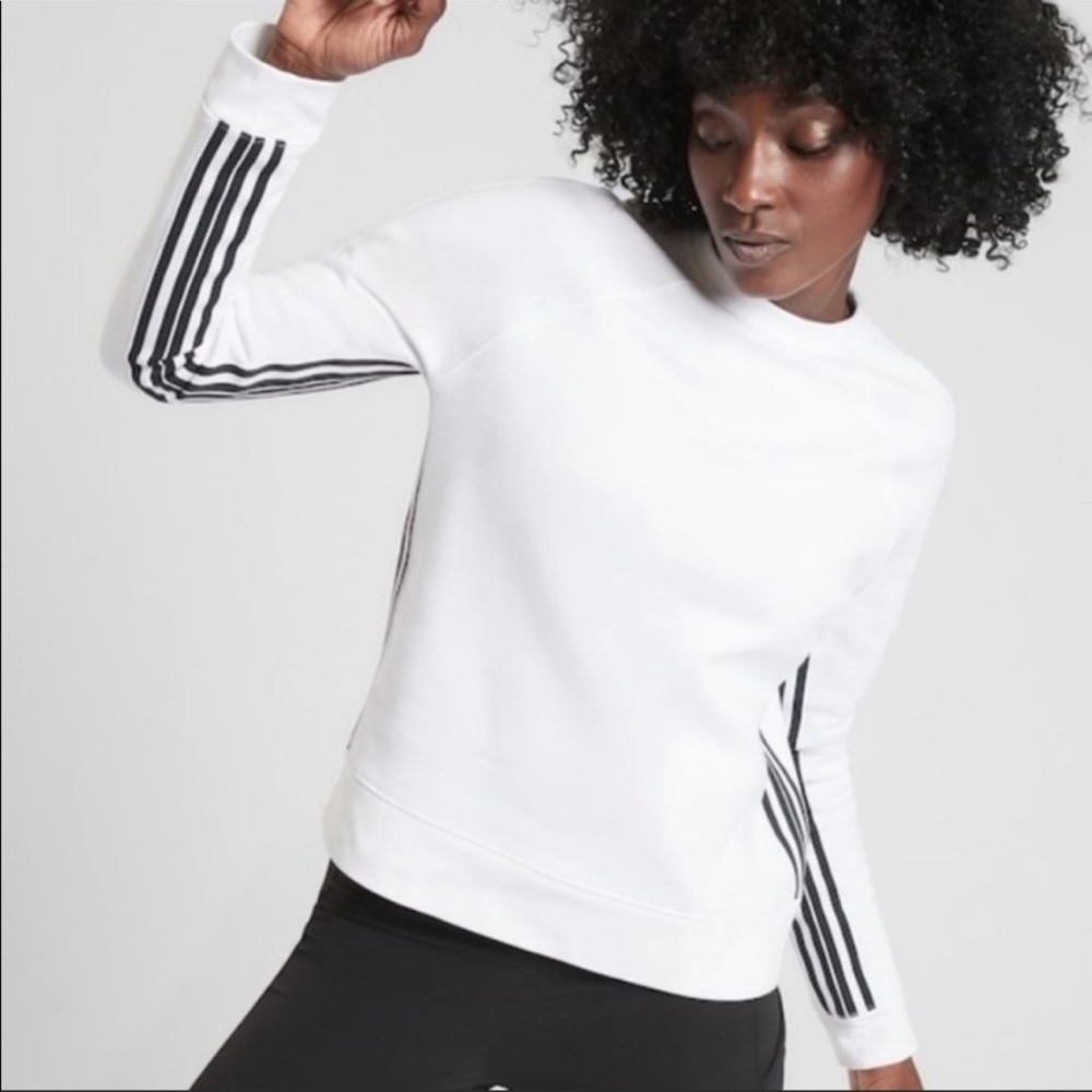 Athleta White 24/7 Striped Crew Sweatshirt Fleece Organic Cotton Size M - Picture 2 of 4